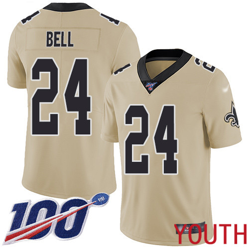 New Orleans Saints Limited Gold Youth Vonn Bell Jersey NFL Football #24 100th Season Inverted Legend Jersey->youth nfl jersey->Youth Jersey